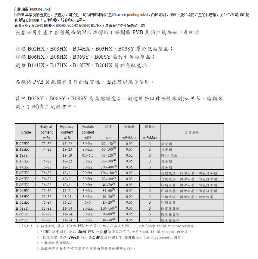 台湾长春聚乙烯醇缩丁醛PVB树脂B17HX